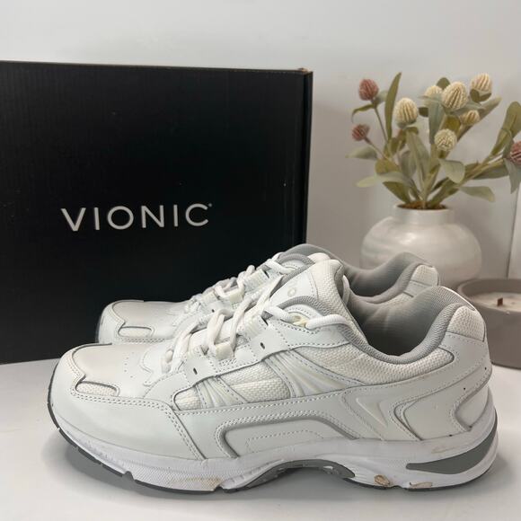 Vionic 23 Walk 2.0 Leather Walking Shoes Comfort Sneakers White Men's 12M